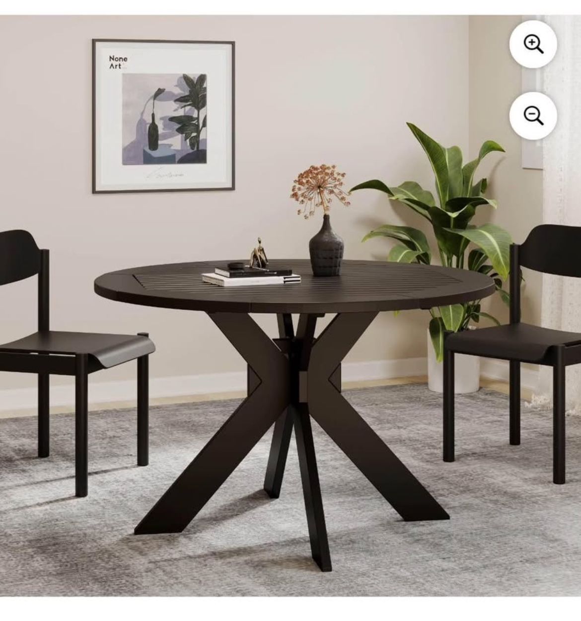 Round Sandee Dining Table, 47.25" Modern Round Kitchen Table for 4 People, Wood Table with Slat Panel & Cross Legs, Leisure Table for Kitchen Dining
