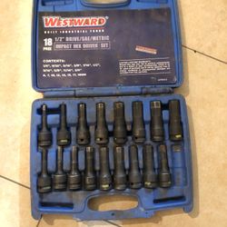 WESTWARD 4PRH3 1/2" DRIVE IMPACT BIT SOCKET SET, SAE, METRIC, 18 PCS (MVP012096)