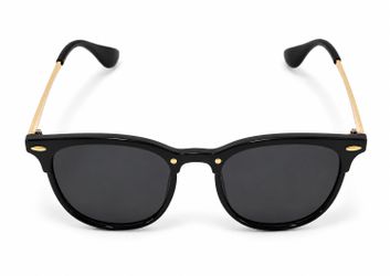 Classic Black Round Sunglasses with Gold Metal Arms – UV Protection