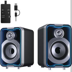 Computer Speakers, 10W USB-Powered Bluetooth Wired PC Speakers with Easy-Control Pod for Desktop, Tiny Desk Soundbar with 5 Mirror-Like LED Light Mode