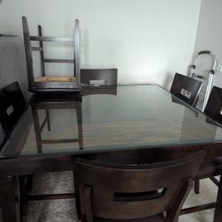 Glass and Wood Dining Set for Sale