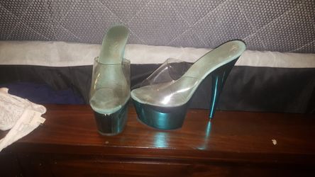Teal chrome dance heels