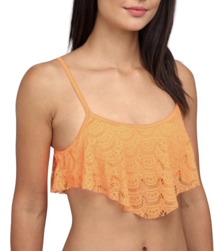 Roxy Neon Orange Eyelet Bikini Top Flutter Bandeau Handkerchief Size: S