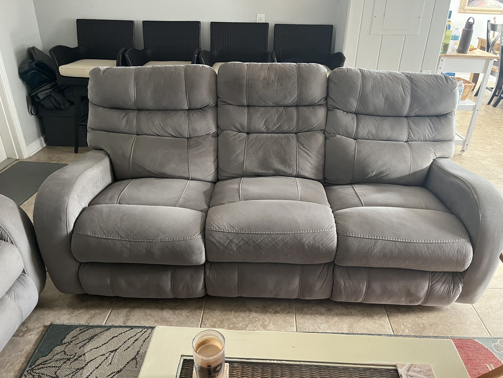 3 Seater Reclining Sofa Like New Taupe Color adjustable Push Button On Sides
