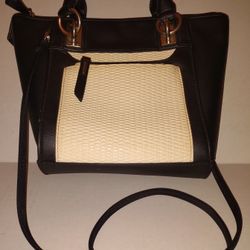 Danielle Nicole Crossbody Black & Tan Faux Leather Purse with 2 Handles