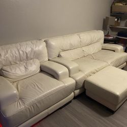 White Leather Couch And Love Seat 