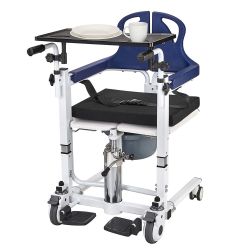 Patient Transfer Lift Chair, 350 Lb Capacity, 180° Split Seat, Hydraulic Commode Wheelchair Elderly