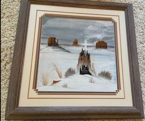 “Winter scenery” original Navajo sand painting from war eagle artist
