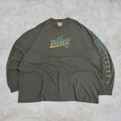 Vintage 90s Nike Long Sleeve T-Shirt Grey Size XXL