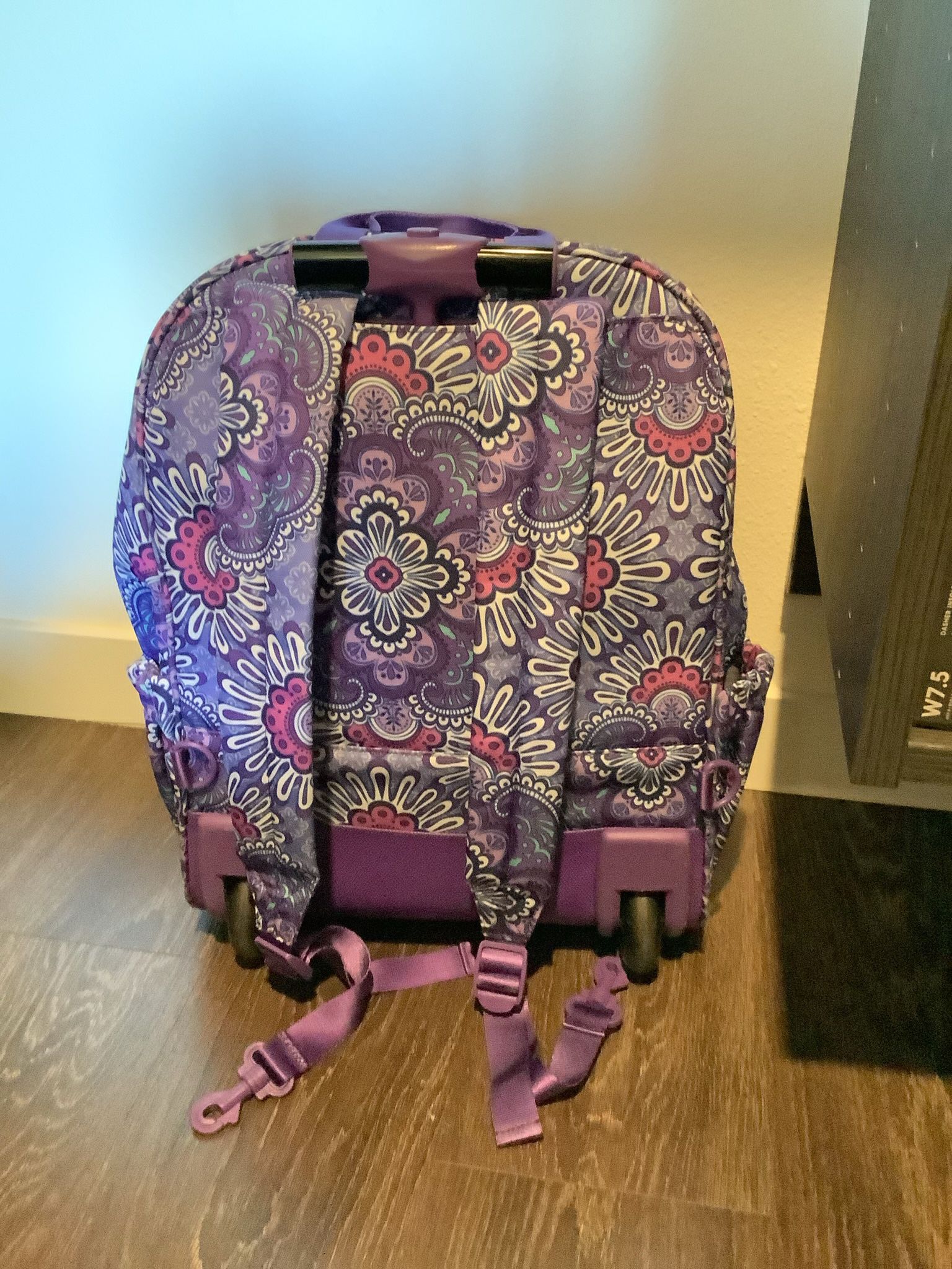 Vera Bradley Lighten Up Rolling Backpack in Lilac Tapestry (retired)