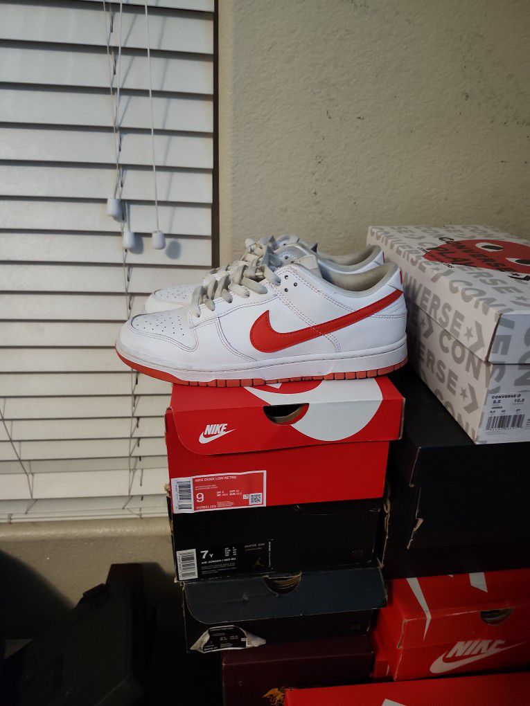 Red White Dunk Lows Size 9