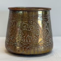 Antique Middle Eastern Brass or Copper Bowl Pot Planter Engraved | Islamic Bowls 