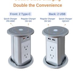 pop up Outlet Smart countertop Outlet with Wireless Charger,Include 4 US Plugs 2 USB C Charger,1.8M Power Extension Cord for Kitchen countertop Confer