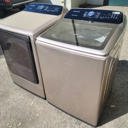 New 2021 Samsung Large Capacity 5.0cu Ft Top Load Washer And Electric 220volt Dryer Set In Champagne 