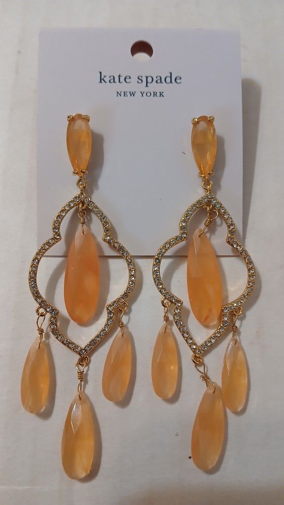 Kate Spade Lantern Gems Chandelier Earrings Cherry Quartz / Gold Looking