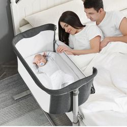 NEW!!! Baby Bassinet Bedside Sleeper Easy to Assemble Portable Co-Sleep Bedside Crib for Newborn Infant, Two-Side Safe Breathable Mesh Design.