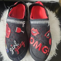 Black and Red Women's Shoes with Fun Embroidery