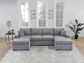 🛋️ New Gray Corduroy U-Shaped Sectional Sofa Couch $10 Down