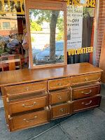 #109054 Walnut 9 Drawer Dresser with Mirror 63.5” L x 18” D x 33” H