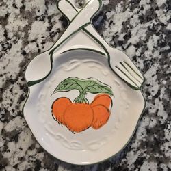 Vintage Strawberries Spoon Fork Rest Green and White VGC