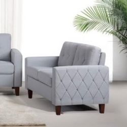 Gray Button Tufted 2 Seater Loveseat Sofa