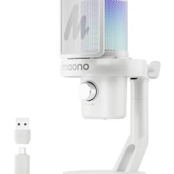 Wireless Gaming Microphone, USB Condenser Mic with Software, Noise Cancellation, AI Voice Changer, RGB Lights, Mute, Gain for Streaming Recording Podc