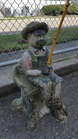 Vintage Black Americana Boy Fishing Cement Statue for Sale in