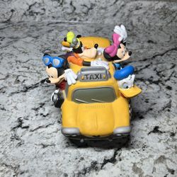 Disney Mickey Mouse & Friends Coin Piggy Bank w Plug Yello Taxi Cab Fab