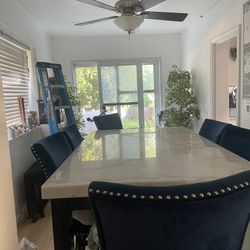 Mesa De Mormo Con 6 Sillas Azul 