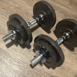 Set Of Cast Iron Adjustable Dumbbells 21 lbs Each. Total (42 Lbs)