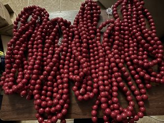 Vintage Wood Bead Garland Stands   -approx 9’ ea - Great Around Tree - Wrap Poles - and More Burgundy Red : 5 strands Available    $12 each