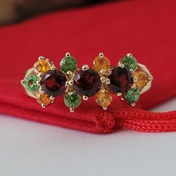 ❤️14k Size 7.75 Lovely Solid Yellow Gold Multi-Gemstone Cocktail Ring!/ Anillo de Oro con Piedras Preciosas! 👌🎁Post Tags: Anillo de Oro