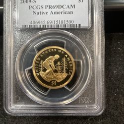 2009 S Gem Proof Native American Dollar Graded At PR69 With A Deep Cameo U-17