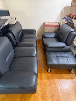 Wade Logan Hambly 4-Piece Living Room Set – Modern Black Faux Leather w/ottoman