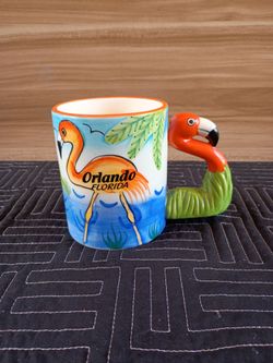 Orlando Flamingo Ceramic Mug with Sculpted Flamingo Handle