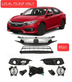 ➿️ Front Upper Lower Grille Fog light W/Cover Set For 2016-2018 Honda Civic  #820