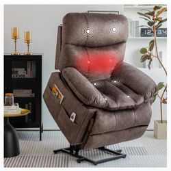 Power Lift Recliner Chair for Elderly with Heat & Massage, Big Tall Large Fabric Oversized Remote Electric Stand up Ergonomic USB Charge Port Recliner
