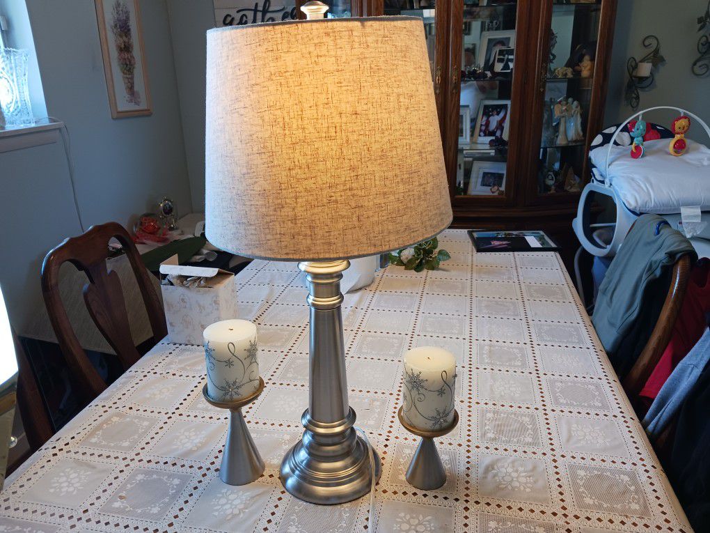  REALLY NICE SET OF  silver  Lamp AND  CANDLE HOLDERS 