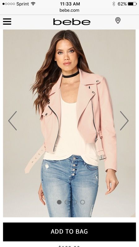 Pink beige white leather leatherette faux Moto jacket blazer bomber