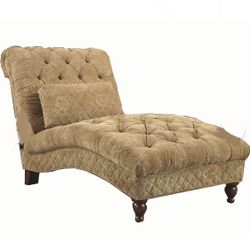 Traditional Tufted Upholstered Chaise Lounge Chair With Pillow, Gold