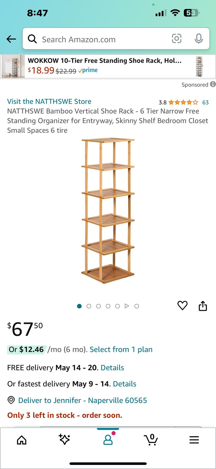 Bamboo 6 Tier Shoe Rack