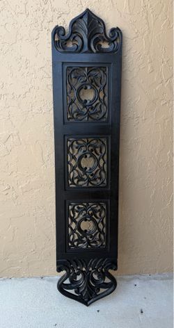 Hand-Carved Wooden Wall Panel, Black, 55” x 12”