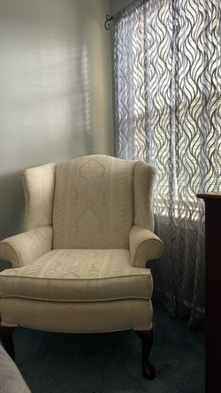 Cream Damask Wingback Accent Chair