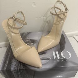 JLO Khaki Beige Clear Calea Heel  Pumps 8-1/2