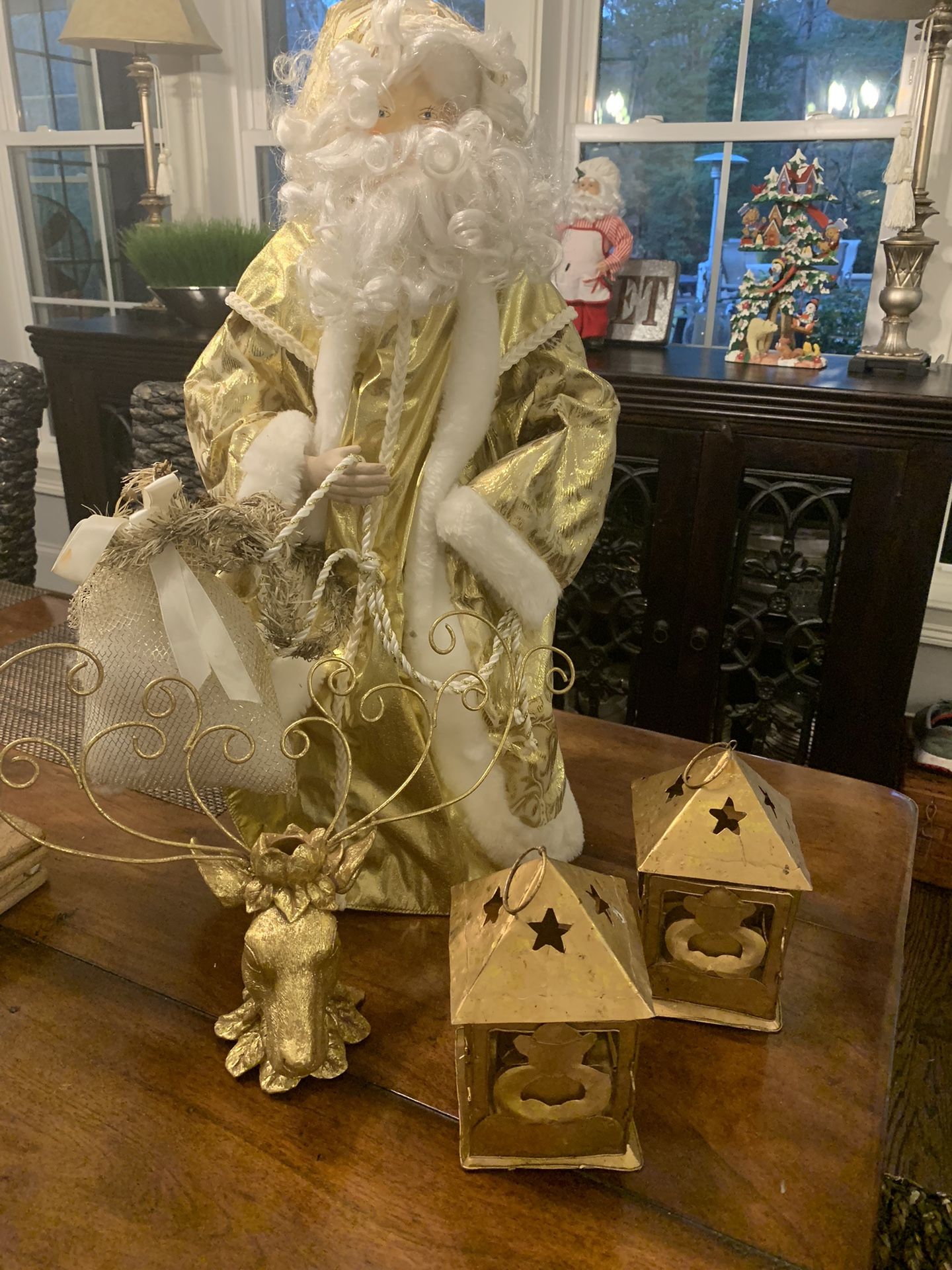 Gold Christmas3 Candle Holders And A Tall santa