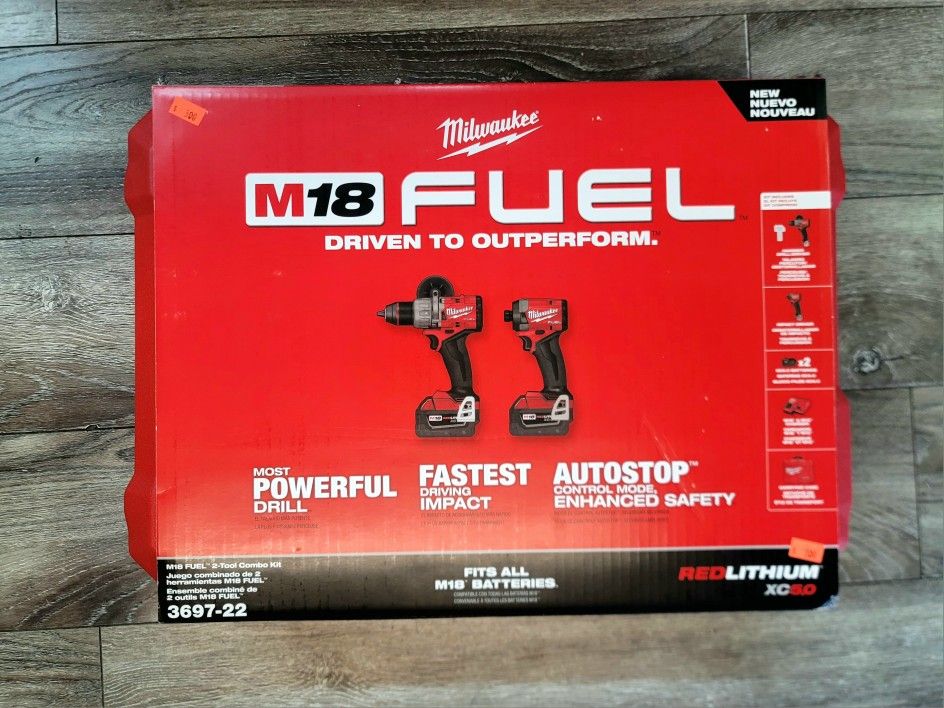 Milwaukee 3697-22 18V Lithium-Ion Brushless Cordless Hammer Drill and Impact Driver Combo Kit (2-Tool) with (2) 5.0Ah Batteries, Charger & Tool Case (