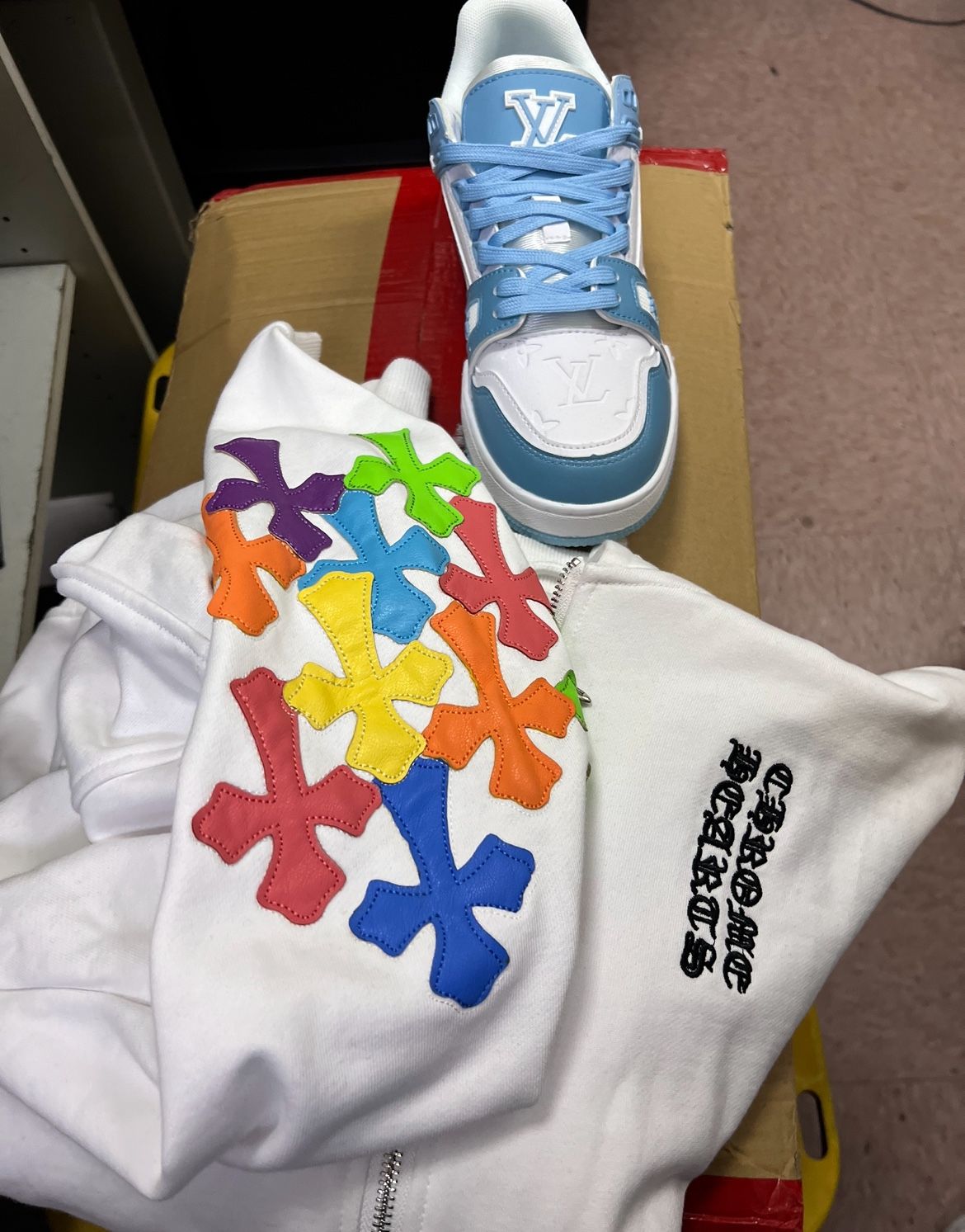 White chrome Hearts Hoodie/zip-up With Colored Cross’s