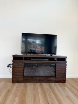 Dark Brown TV Stand with Electric Fireplace