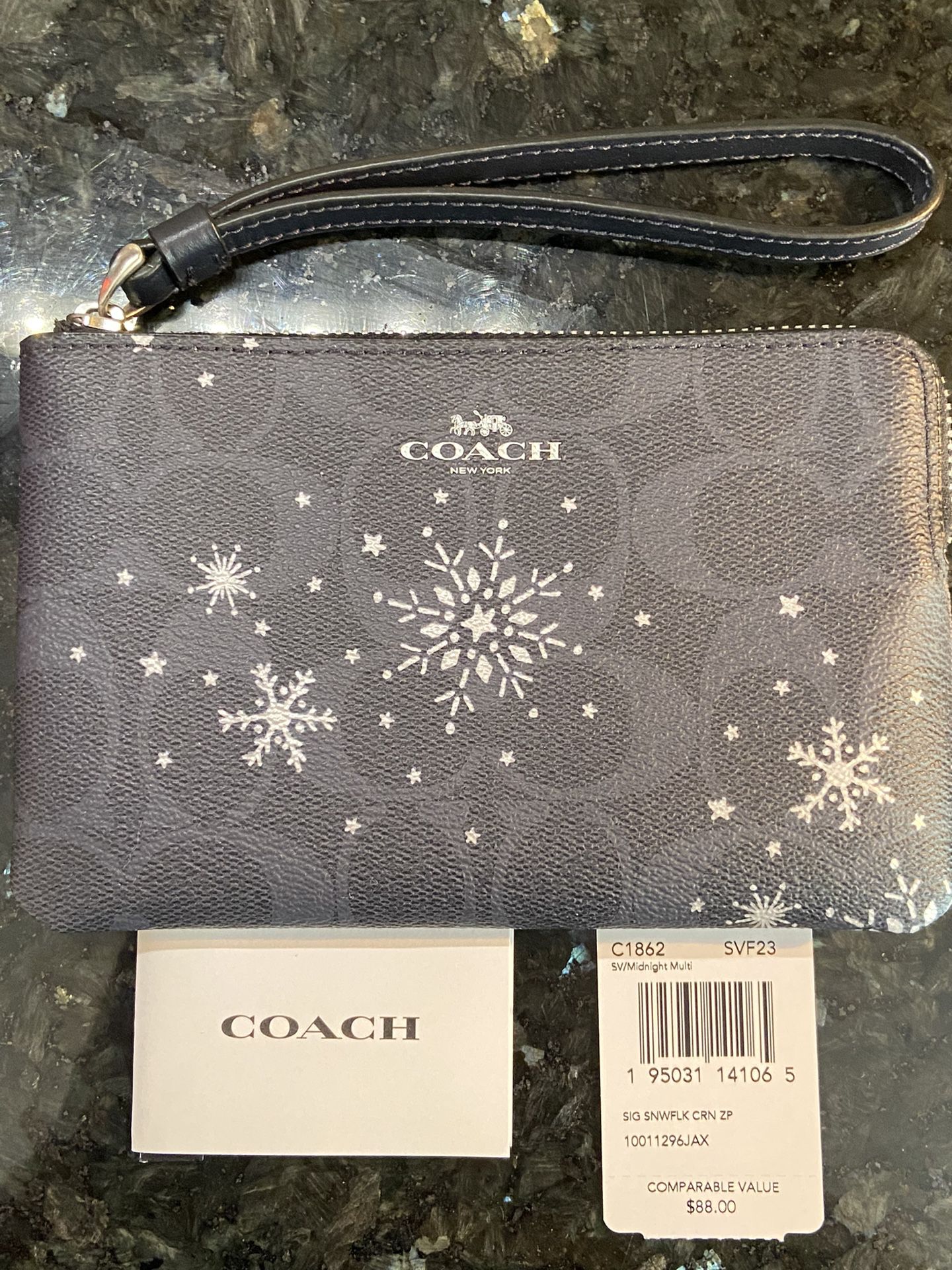 NEW Coach Wristlet. Zippered Top. Navy Blue/Silver Hardware. With Tags. Porch Pick Up In Dublin. 