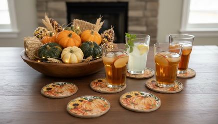 Handcrafted set of six coasters.